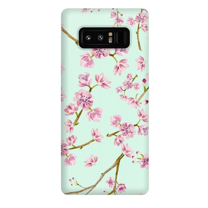 Galaxy Note 8 StrongFit Aqua Teal and Pink Cherry Blossom Branch Spring Pattern by  Utart