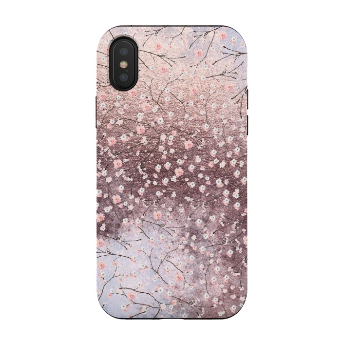iPhone Xs / X StrongFit Metal vintage Pink Cherry Blossom Pattern by  Utart