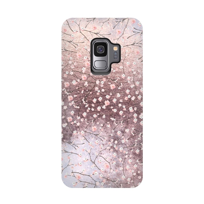 Galaxy S9 StrongFit Metal vintage Pink Cherry Blossom Pattern by  Utart
