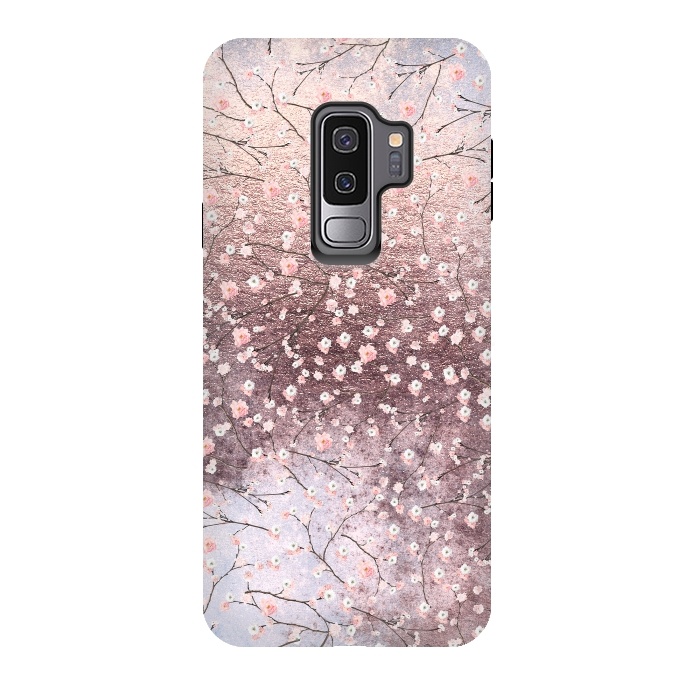 Galaxy S9 plus StrongFit Metal vintage Pink Cherry Blossom Pattern by  Utart
