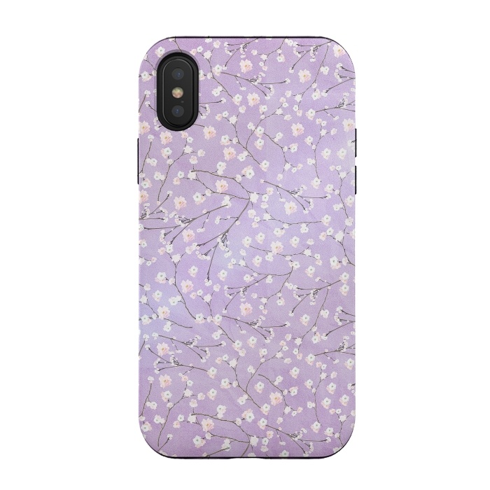 iPhone Xs / X StrongFit Purple Watercolor Spring Cherry Blossom Pattern by  Utart