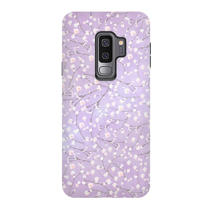Galaxy S9 plus StrongFit Purple Watercolor Spring Cherry Blossom Pattern by  Utart