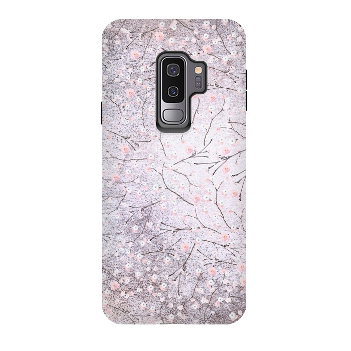 Galaxy S9 plus StrongFit Purple Gray Metal Shiny Cherry Blossom Pattern by  Utart