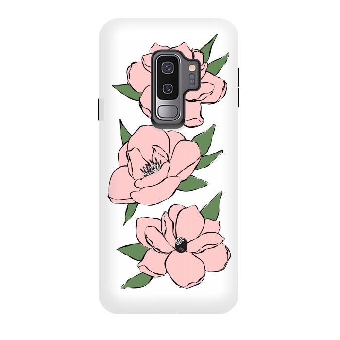 Galaxy S9 plus StrongFit Big Pink Flowers by Martina