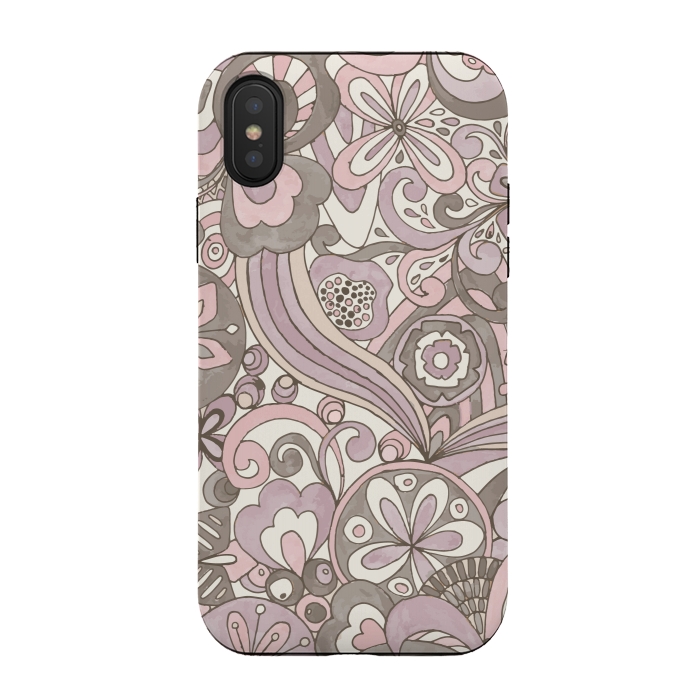 iPhone Xs / X StrongFit Retro Colouring Book Pink and Gray by Paula Ohreen