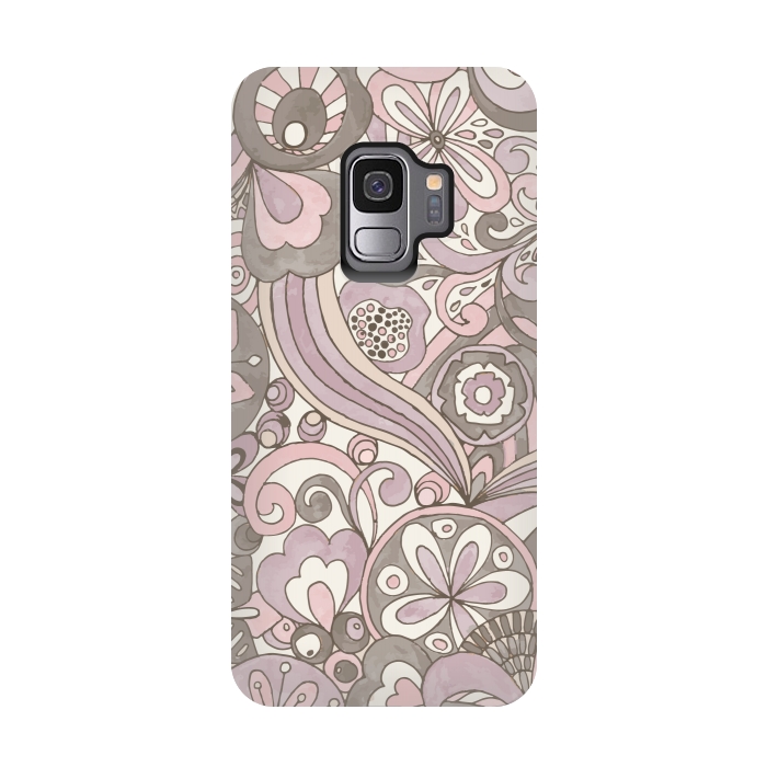 Galaxy S9 StrongFit Retro Colouring Book Pink and Gray by Paula Ohreen