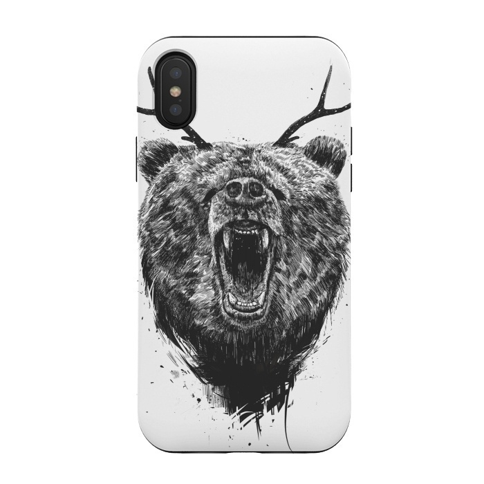 iPhone Xs / X StrongFit Angry bear with antlers by Balazs Solti