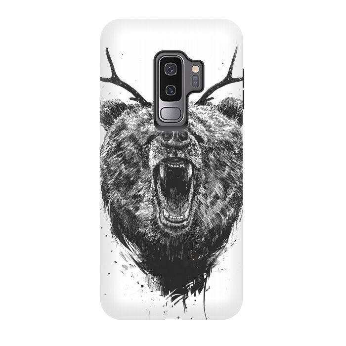 Galaxy S9 plus StrongFit Angry bear with antlers by Balazs Solti