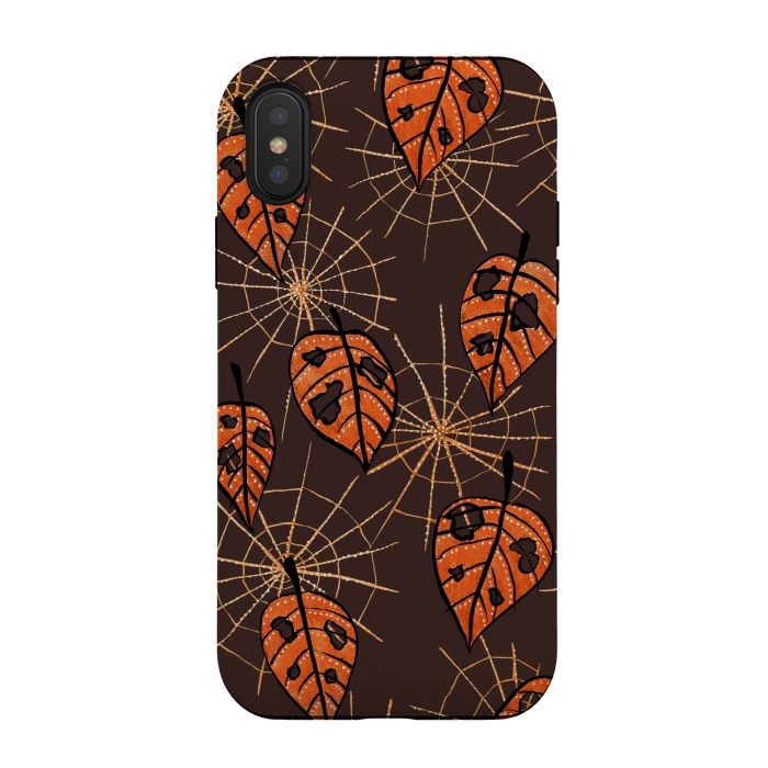 iPhone Xs / X StrongFit Orange Leaves With Holes And Spiderwebs by Boriana Giormova