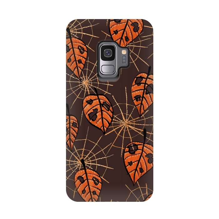 Galaxy S9 StrongFit Orange Leaves With Holes And Spiderwebs by Boriana Giormova