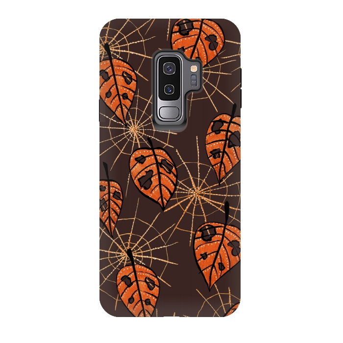 Galaxy S9 plus StrongFit Orange Leaves With Holes And Spiderwebs by Boriana Giormova
