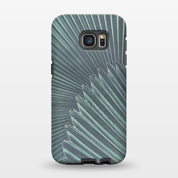 Galaxy S7 EDGE StrongFit Teal Palm Leaves by Andrea Haase