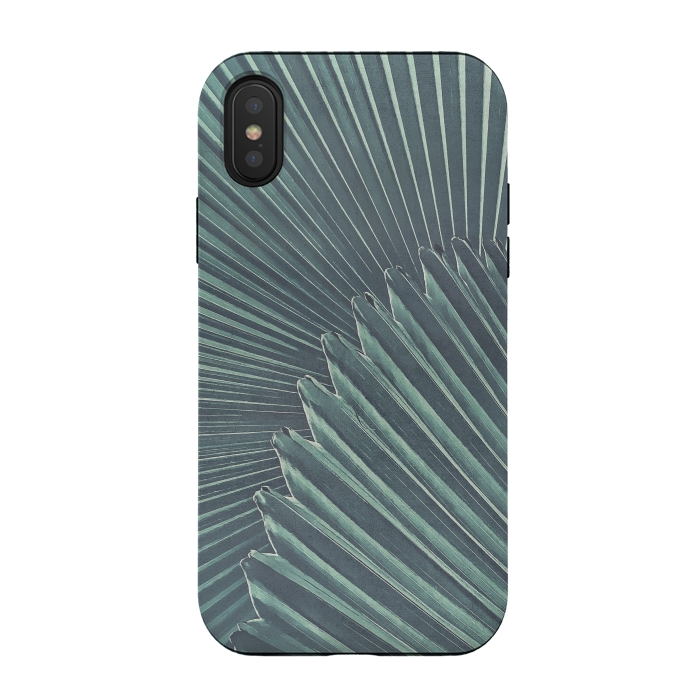 iPhone Xs / X StrongFit Teal Palm Leaves by Andrea Haase