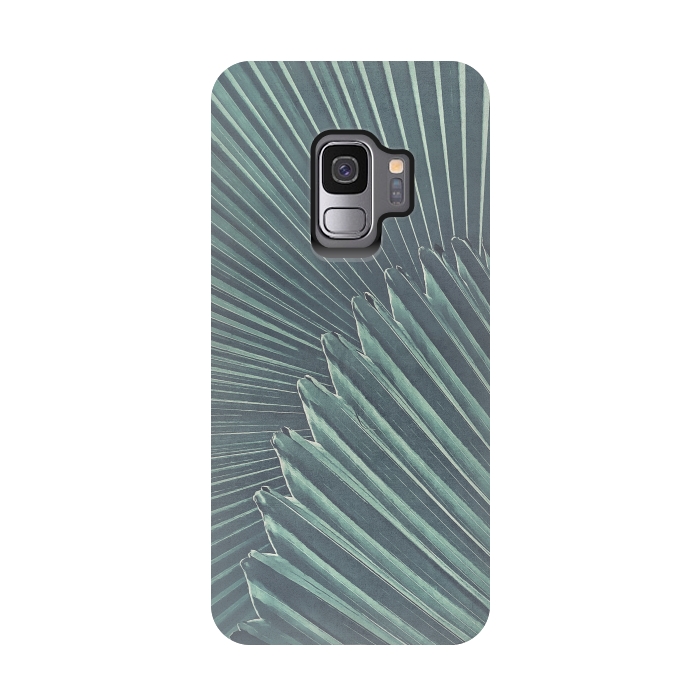 Galaxy S9 StrongFit Teal Palm Leaves by Andrea Haase