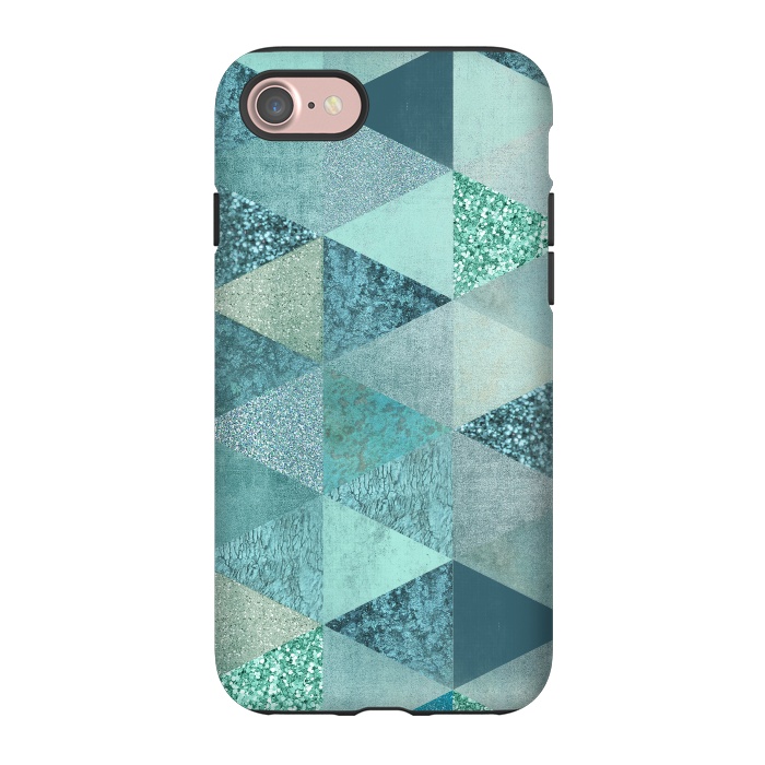 iPhone 7 StrongFit Fancy Shimmering Teal Triangles by Andrea Haase