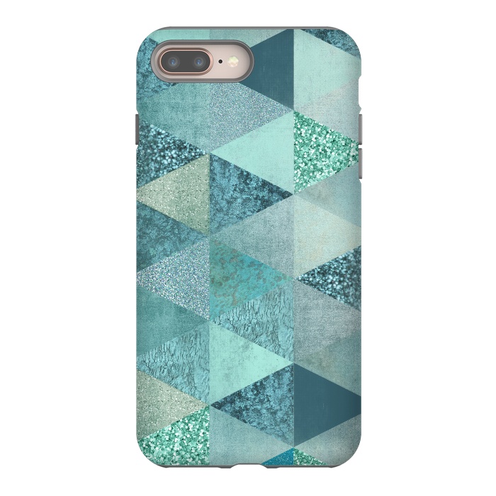 iPhone 7 plus StrongFit Fancy Shimmering Teal Triangles by Andrea Haase