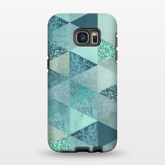 Galaxy S7 EDGE StrongFit Fancy Shimmering Teal Triangles by Andrea Haase