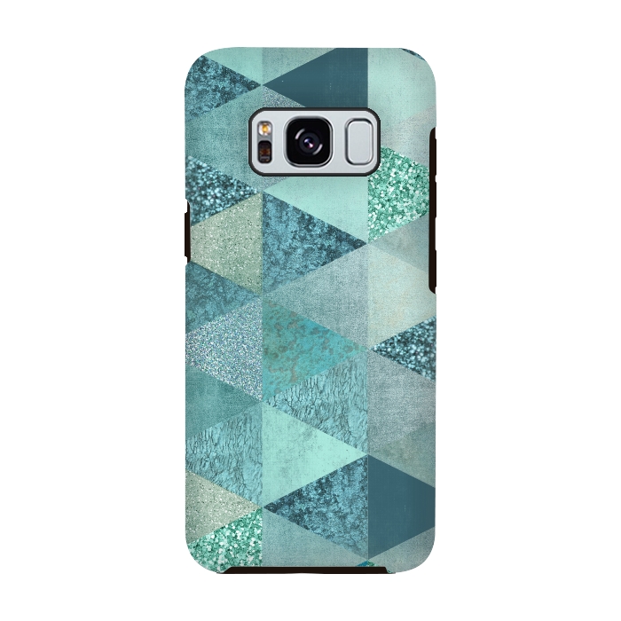 Galaxy S8 StrongFit Fancy Shimmering Teal Triangles by Andrea Haase