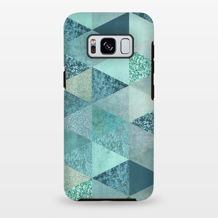 Galaxy S8 plus StrongFit Fancy Shimmering Teal Triangles by Andrea Haase
