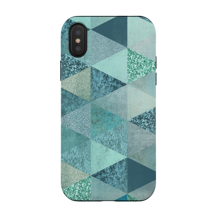 iPhone Xs / X StrongFit Fancy Shimmering Teal Triangles by Andrea Haase