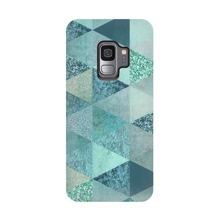 Galaxy S9 StrongFit Fancy Shimmering Teal Triangles by Andrea Haase