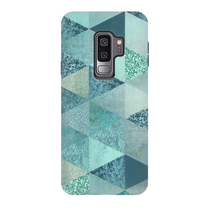Galaxy S9 plus StrongFit Fancy Shimmering Teal Triangles by Andrea Haase