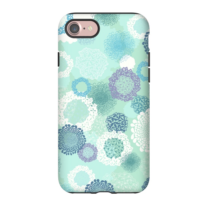 iPhone 7 StrongFit Doily Flowers on Teal by Paula Ohreen