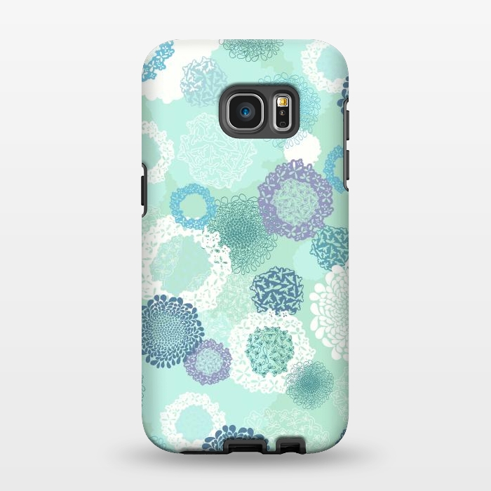 Galaxy S7 EDGE StrongFit Doily Flowers on Teal by Paula Ohreen