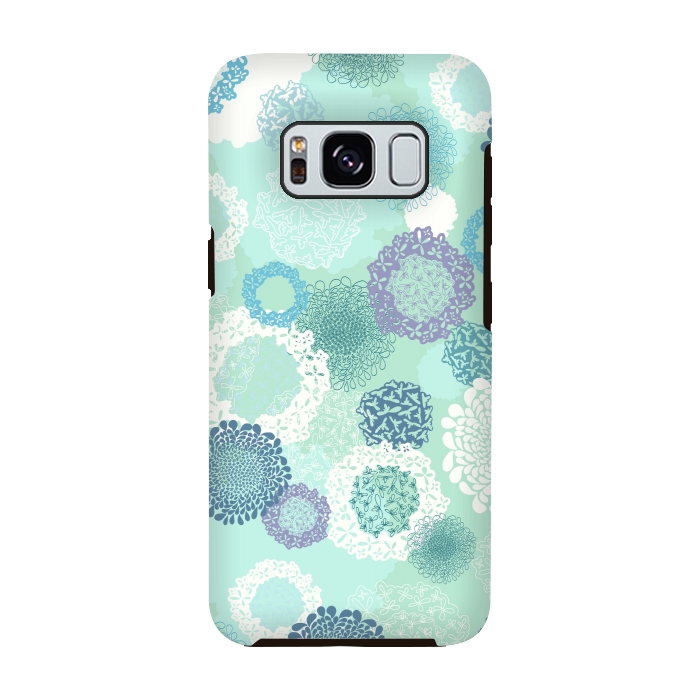 Galaxy S8 StrongFit Doily Flowers on Teal by Paula Ohreen
