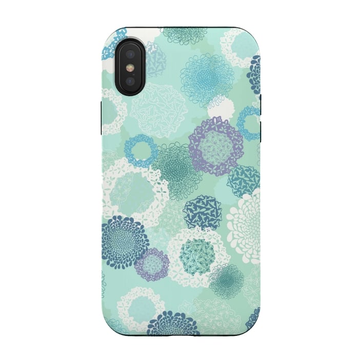 iPhone Xs / X StrongFit Doily Flowers on Teal by Paula Ohreen