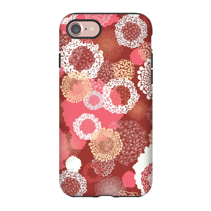 iPhone 7 StrongFit Doily Flowers on Red by Paula Ohreen