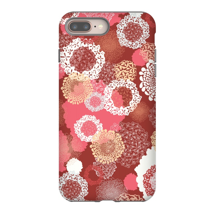 iPhone 7 plus StrongFit Doily Flowers on Red by Paula Ohreen