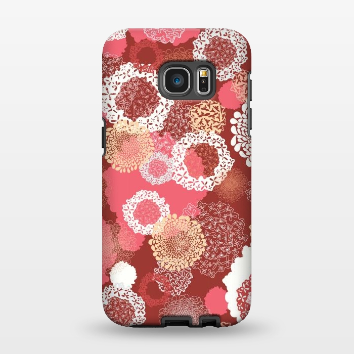 Galaxy S7 EDGE StrongFit Doily Flowers on Red by Paula Ohreen