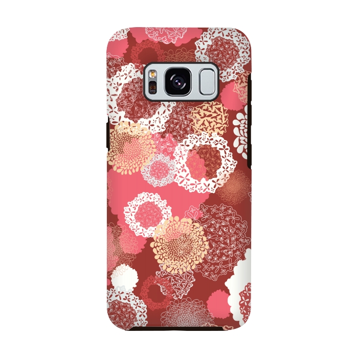Galaxy S8 StrongFit Doily Flowers on Red by Paula Ohreen