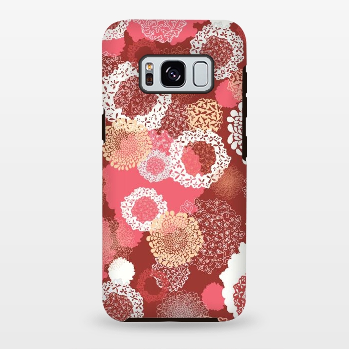 Galaxy S8 plus StrongFit Doily Flowers on Red by Paula Ohreen