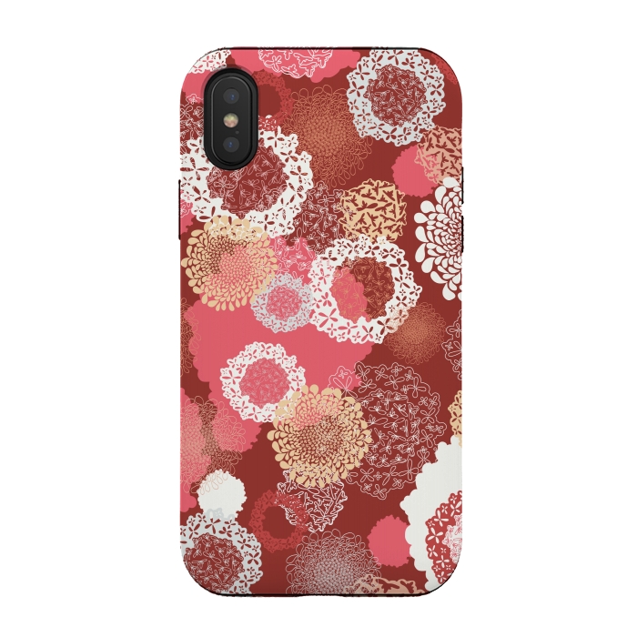 iPhone Xs / X StrongFit Doily Flowers on Red by Paula Ohreen