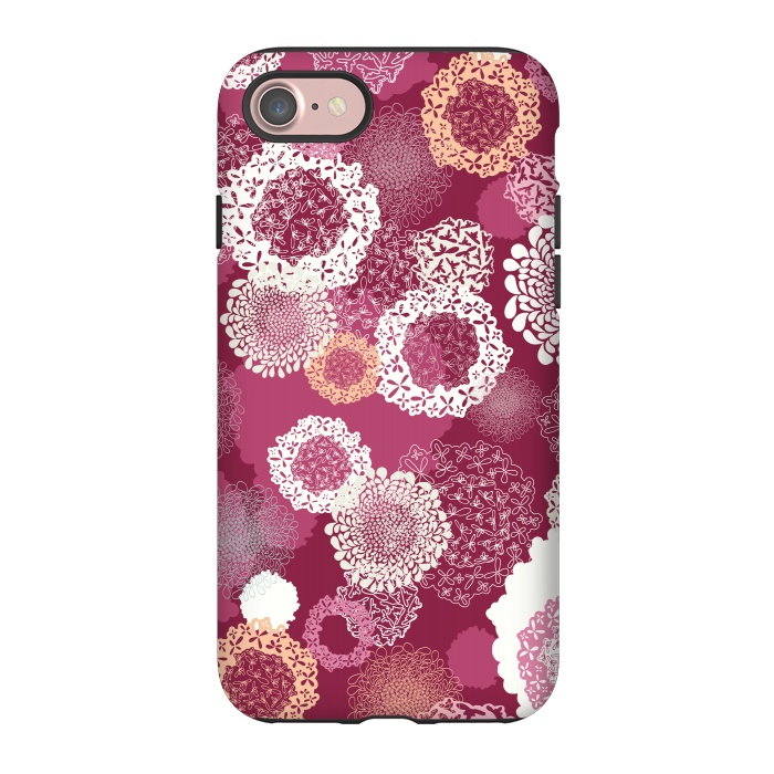 iPhone 7 StrongFit Doily Flowers on Dark Pink by Paula Ohreen