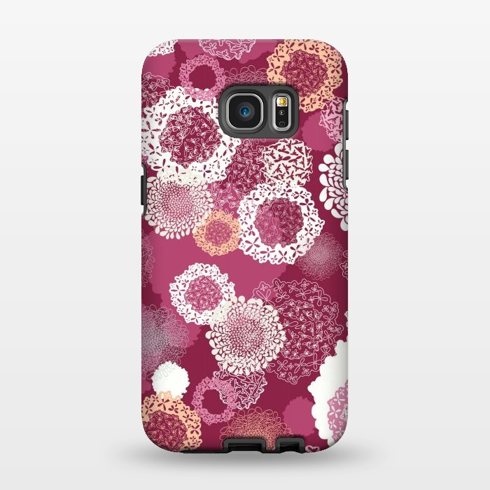 Galaxy S7 EDGE StrongFit Doily Flowers on Dark Pink by Paula Ohreen