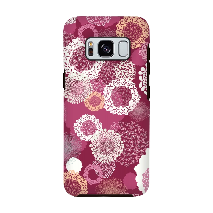 Galaxy S8 StrongFit Doily Flowers on Dark Pink by Paula Ohreen