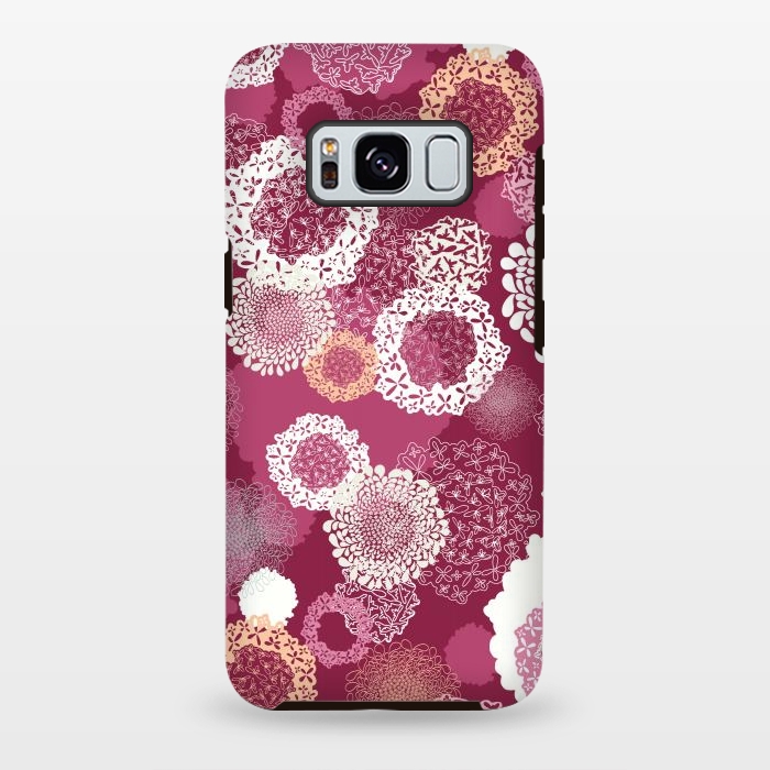 Galaxy S8 plus StrongFit Doily Flowers on Dark Pink by Paula Ohreen