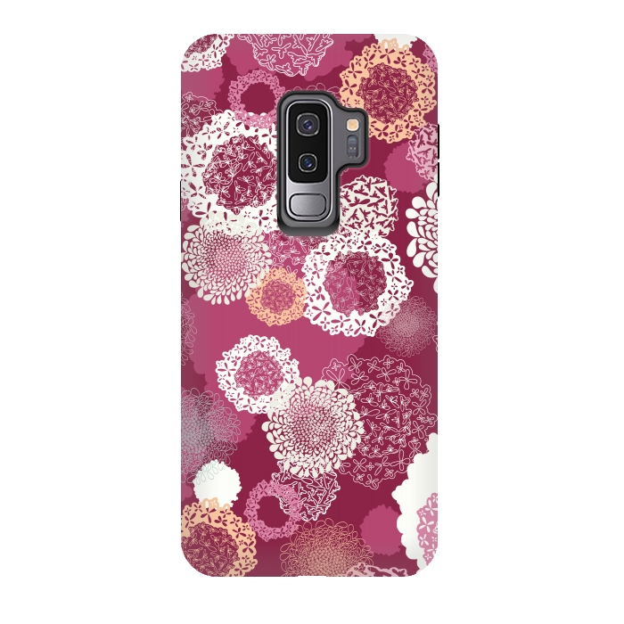 Galaxy S9 plus StrongFit Doily Flowers on Dark Pink by Paula Ohreen