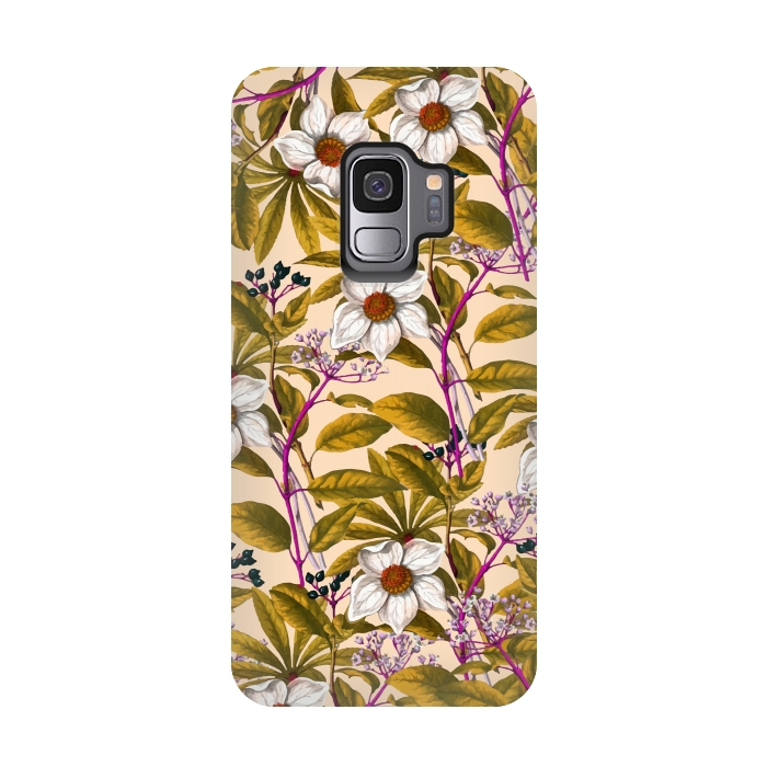 Galaxy S9 StrongFit White Sepia Flora by Creativeaxle
