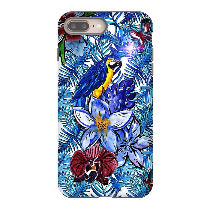 iPhone 7 plus StrongFit Blue Jungle Bird Pattern by  Utart