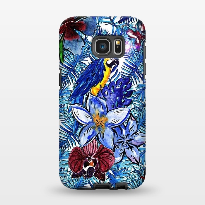 Galaxy S7 EDGE StrongFit Blue Jungle Bird Pattern by  Utart