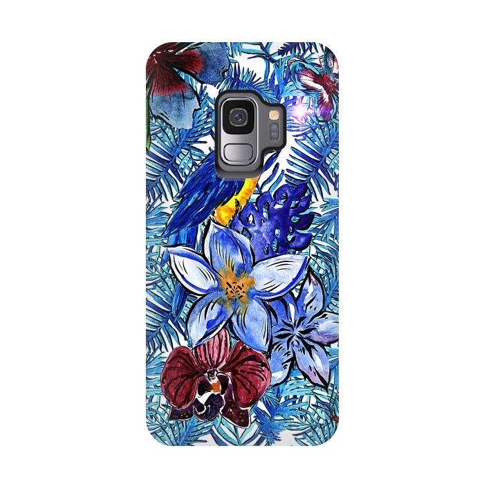 Galaxy S9 StrongFit Blue Jungle Bird Pattern by  Utart