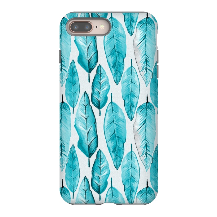 iPhone 7 plus StrongFit Turquoise Watercolor Feathers by Andrea Haase