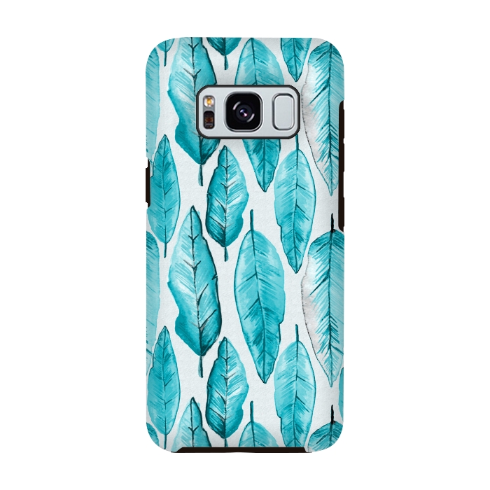 Galaxy S8 StrongFit Turquoise Watercolor Feathers by Andrea Haase