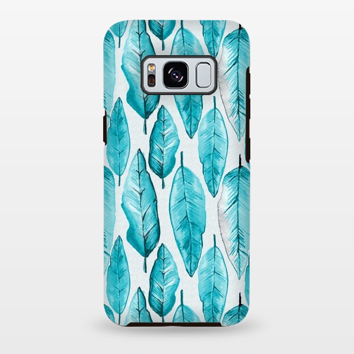 Galaxy S8 plus StrongFit Turquoise Watercolor Feathers by Andrea Haase
