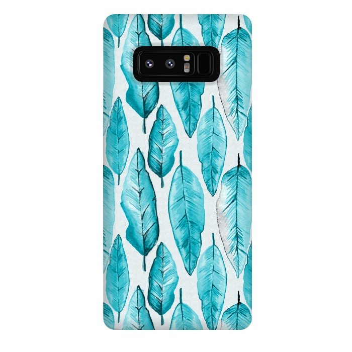 Galaxy Note 8 StrongFit Turquoise Watercolor Feathers by Andrea Haase