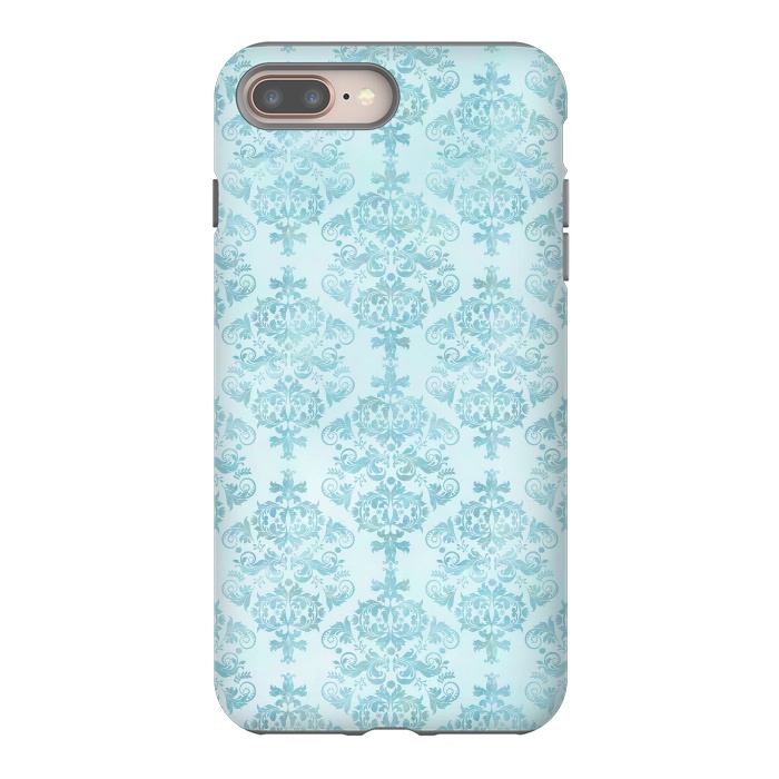 iPhone 7 plus StrongFit Teal Watercolor Damask Pattern by Andrea Haase